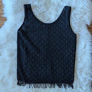 Vintage 60s Black Beaded Sequined Top (Size M/L)